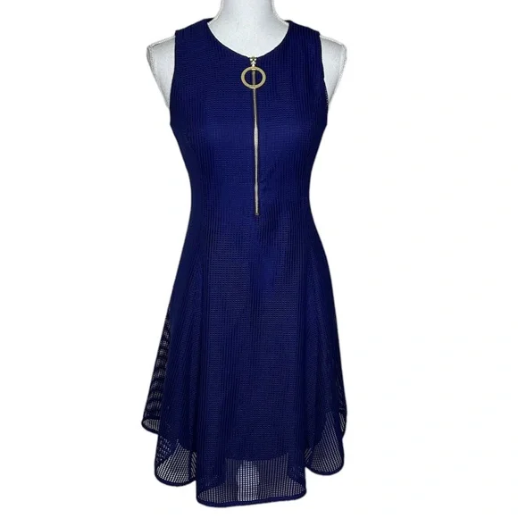 navy blue midi dress casual Midi Dark Blue Print Casual Dress with Long Sleeves Iridescent / Medium